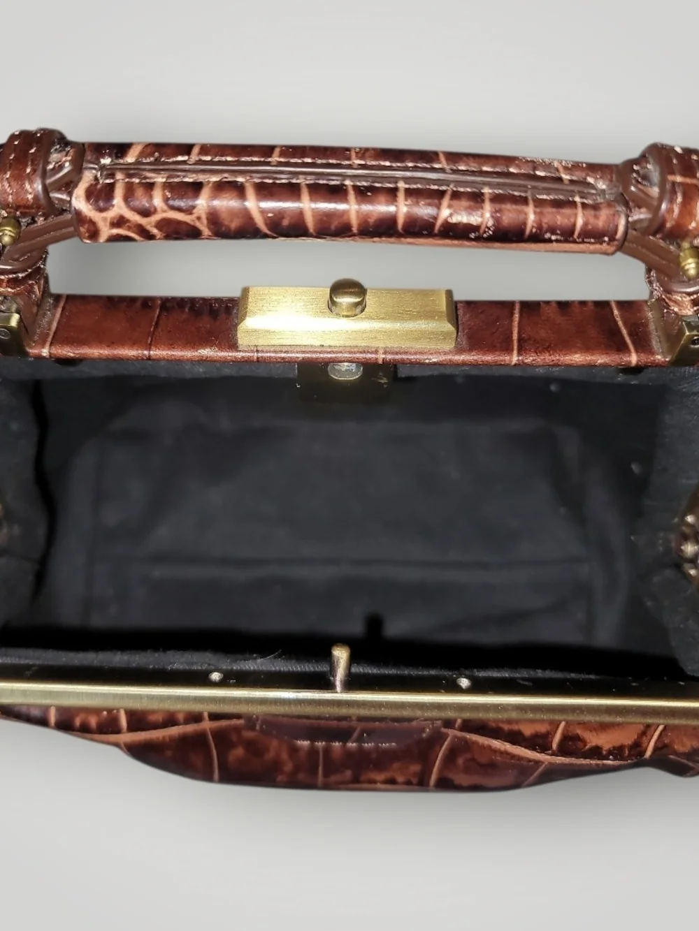 Etienne Aigner Brown Croc-Embossed Small Doctors Bag Top Handle Satchel Vintage